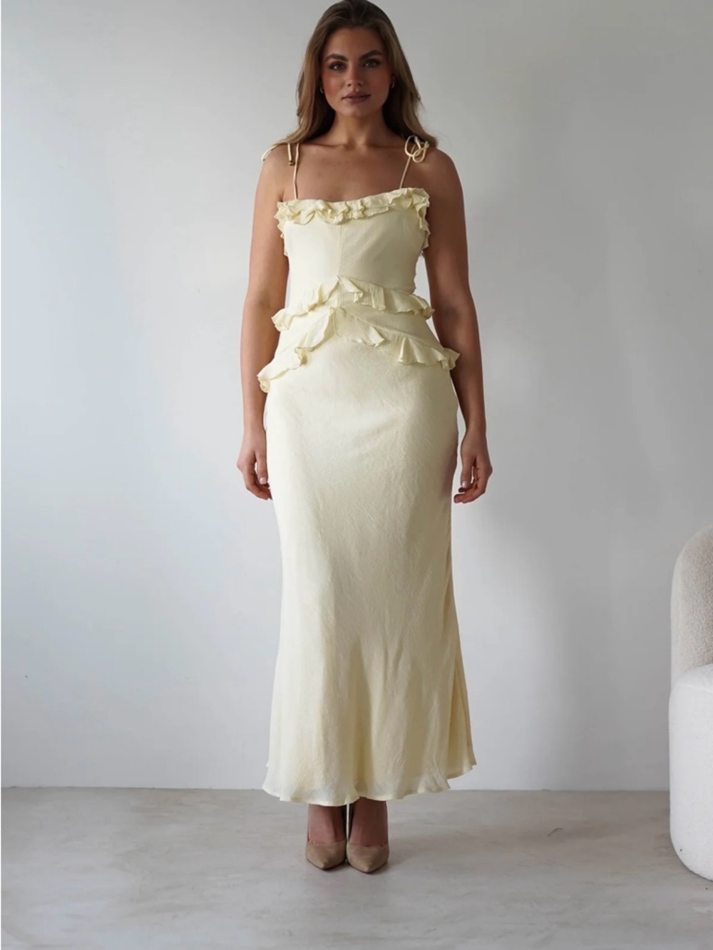 Soft Yellow Ruffle Slip Dress - Women